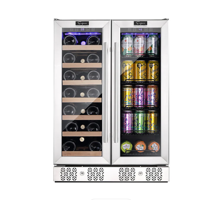 EMPAVA 24" Dual Zone French Door Wine and Beverage Fridge